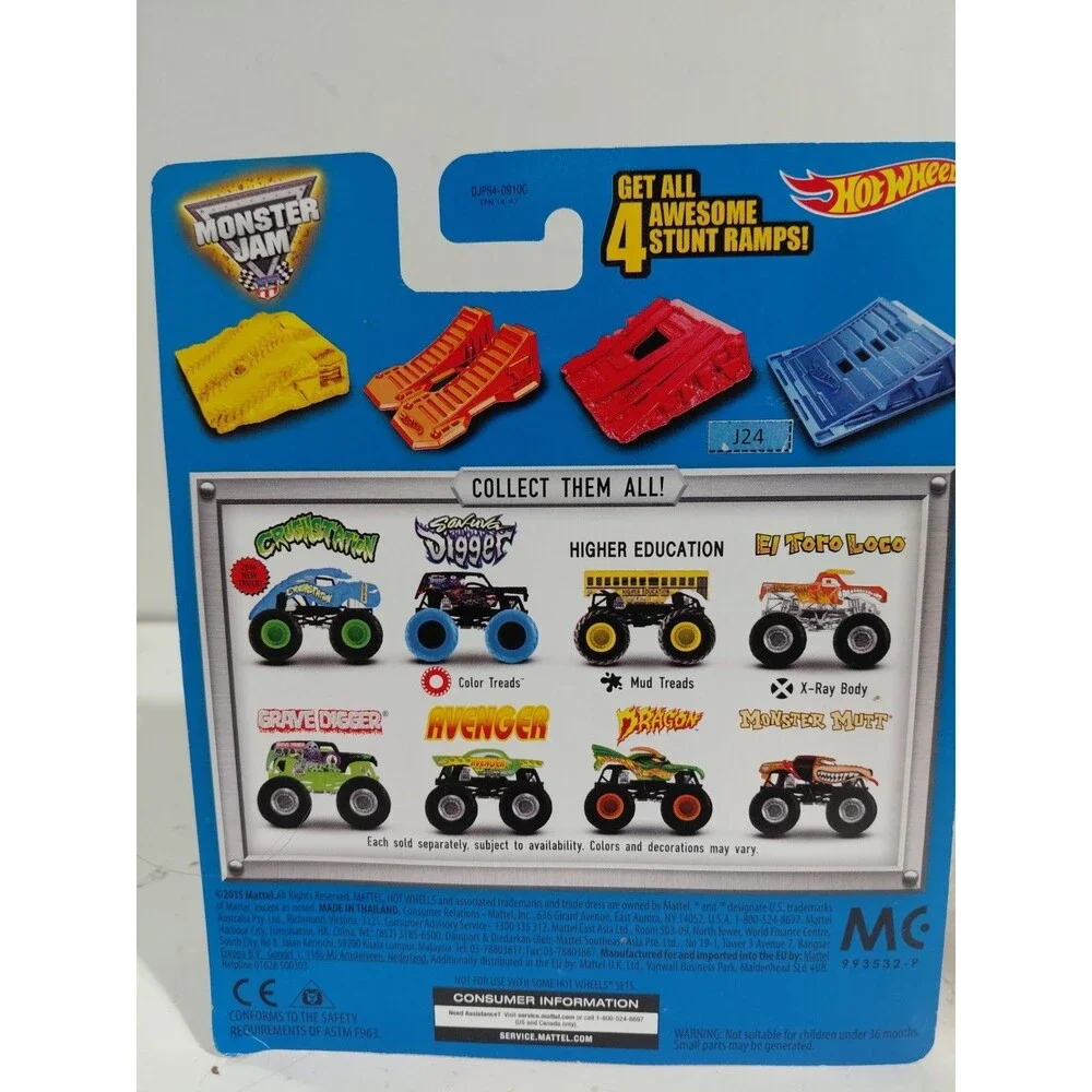 NIP Hot Wheels Monster Jam 1:64 Die Cast Son-uva Digger Color Treads w/Ramp
